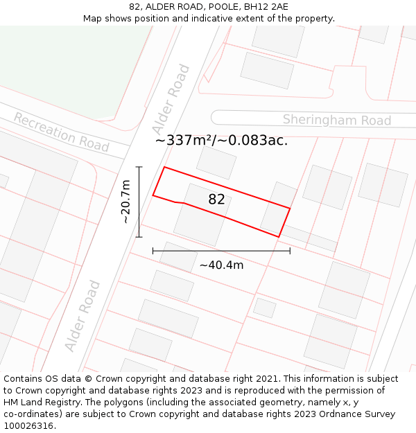 82, ALDER ROAD, POOLE, BH12 2AE: Plot and title map