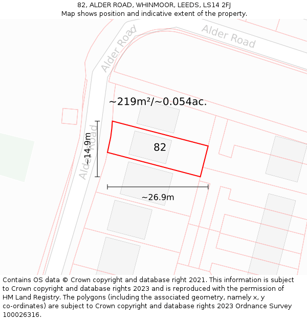 82, ALDER ROAD, WHINMOOR, LEEDS, LS14 2FJ: Plot and title map