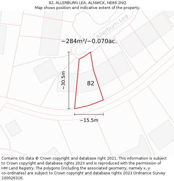 82, ALLERBURN LEA, ALNWICK, NE66 2NQ: Plot and title map