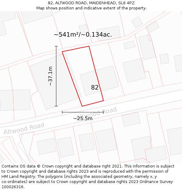 82, ALTWOOD ROAD, MAIDENHEAD, SL6 4PZ: Plot and title map