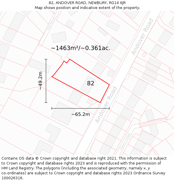 82, ANDOVER ROAD, NEWBURY, RG14 6JR: Plot and title map