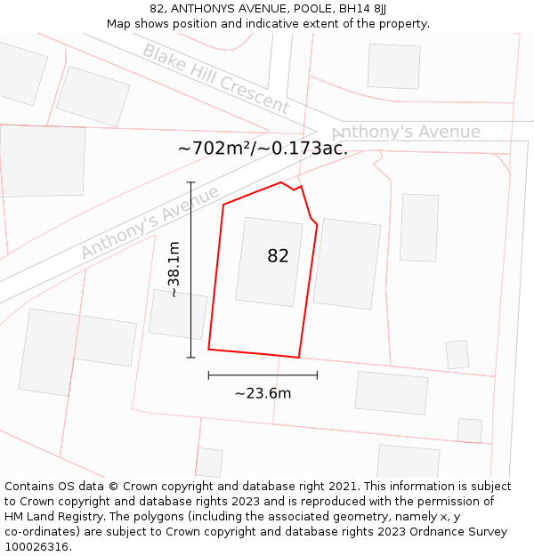 82, ANTHONYS AVENUE, POOLE, BH14 8JJ: Plot and title map