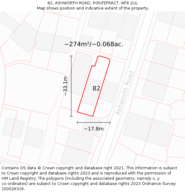 82, ASHWORTH ROAD, PONTEFRACT, WF8 2UL: Plot and title map