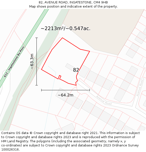 82, AVENUE ROAD, INGATESTONE, CM4 9HB: Plot and title map