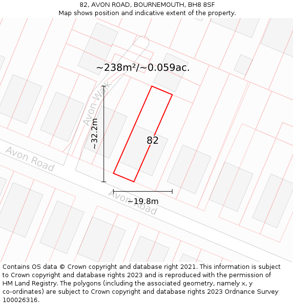 82, AVON ROAD, BOURNEMOUTH, BH8 8SF: Plot and title map