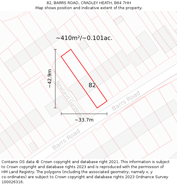 82, BARRS ROAD, CRADLEY HEATH, B64 7HH: Plot and title map