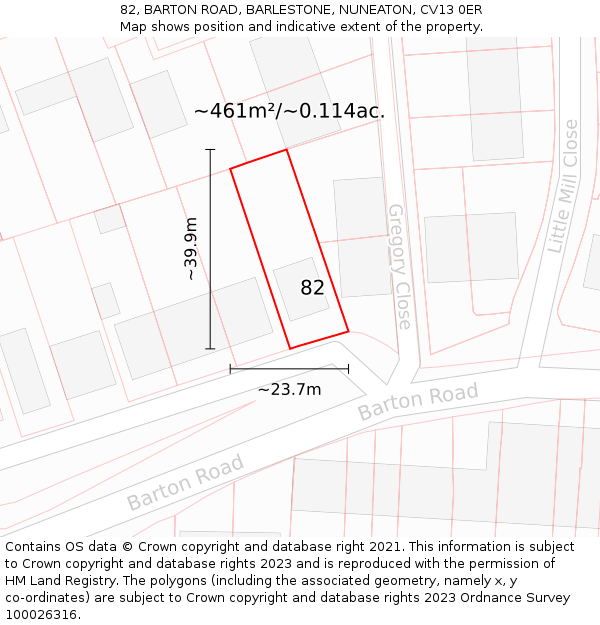 82, BARTON ROAD, BARLESTONE, NUNEATON, CV13 0ER: Plot and title map