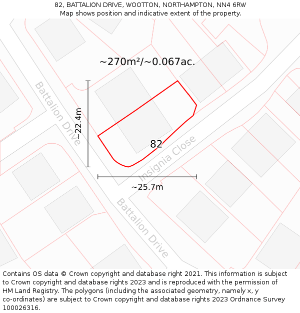 82, BATTALION DRIVE, WOOTTON, NORTHAMPTON, NN4 6RW: Plot and title map