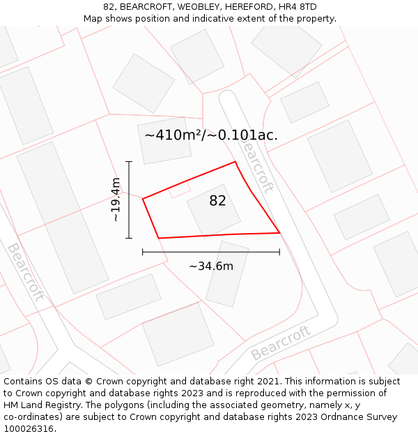 82, BEARCROFT, WEOBLEY, HEREFORD, HR4 8TD: Plot and title map