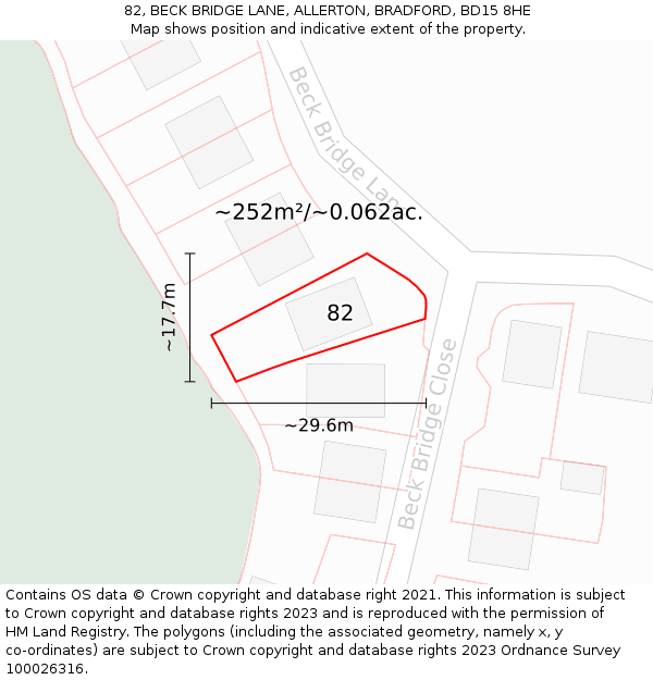 82, BECK BRIDGE LANE, ALLERTON, BRADFORD, BD15 8HE: Plot and title map