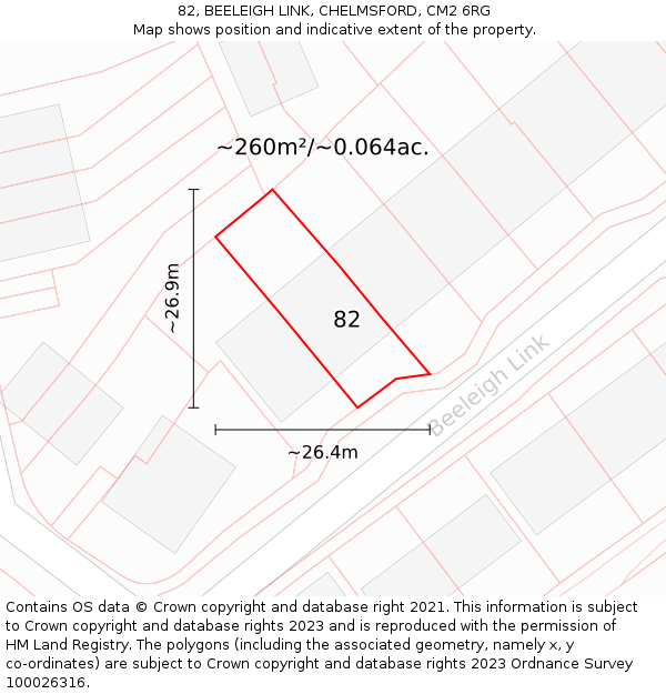 82, BEELEIGH LINK, CHELMSFORD, CM2 6RG: Plot and title map