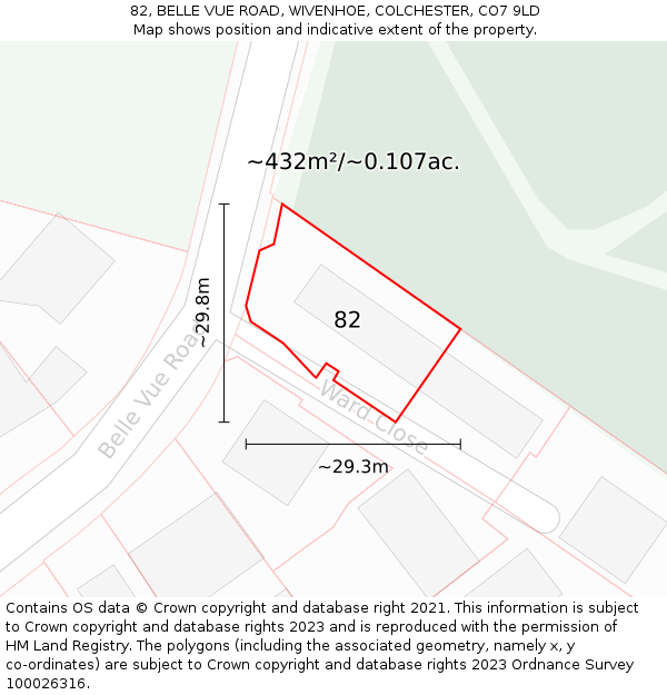 82, BELLE VUE ROAD, WIVENHOE, COLCHESTER, CO7 9LD: Plot and title map
