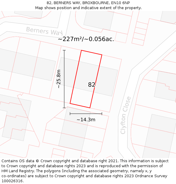 82, BERNERS WAY, BROXBOURNE, EN10 6NP: Plot and title map