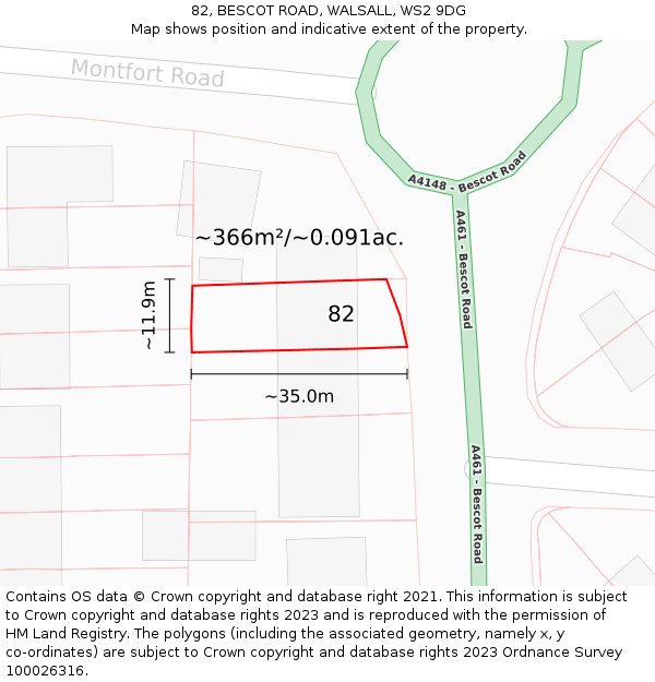 82, BESCOT ROAD, WALSALL, WS2 9DG: Plot and title map