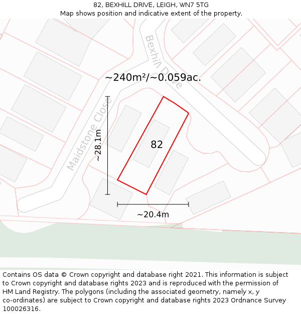 82, BEXHILL DRIVE, LEIGH, WN7 5TG: Plot and title map