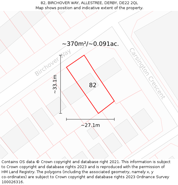 82, BIRCHOVER WAY, ALLESTREE, DERBY, DE22 2QL: Plot and title map