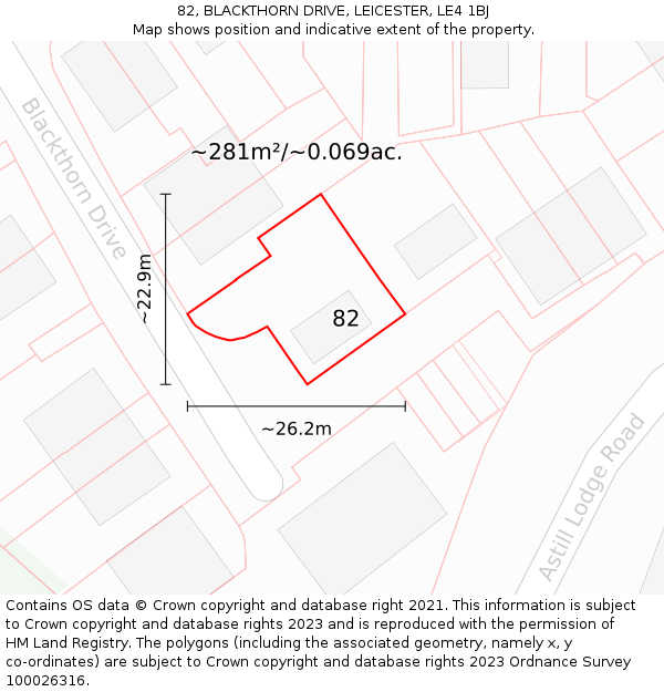 82, BLACKTHORN DRIVE, LEICESTER, LE4 1BJ: Plot and title map