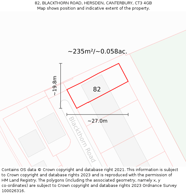 82, BLACKTHORN ROAD, HERSDEN, CANTERBURY, CT3 4GB: Plot and title map