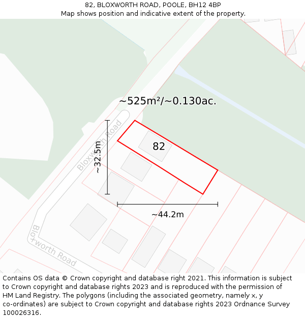 82, BLOXWORTH ROAD, POOLE, BH12 4BP: Plot and title map