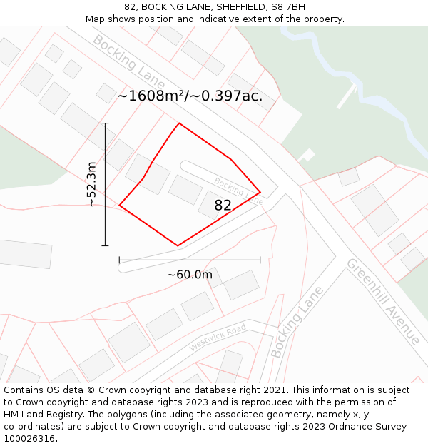 82, BOCKING LANE, SHEFFIELD, S8 7BH: Plot and title map