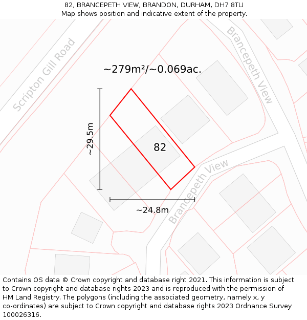 82, BRANCEPETH VIEW, BRANDON, DURHAM, DH7 8TU: Plot and title map