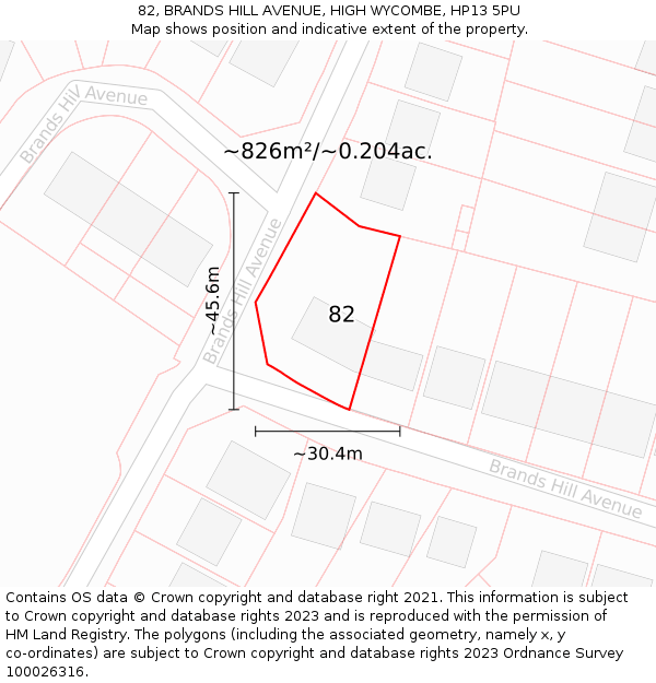 82, BRANDS HILL AVENUE, HIGH WYCOMBE, HP13 5PU: Plot and title map