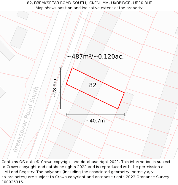 82, BREAKSPEAR ROAD SOUTH, ICKENHAM, UXBRIDGE, UB10 8HF: Plot and title map