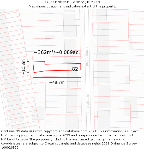 82, BRIDGE END, LONDON, E17 4ES: Plot and title map