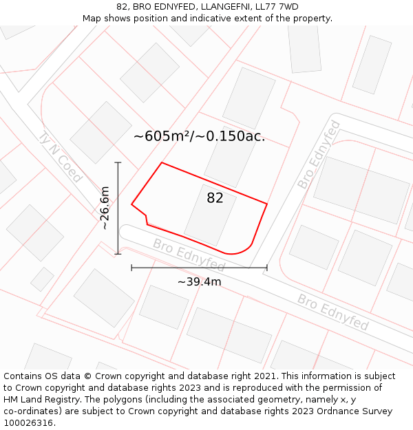 82, BRO EDNYFED, LLANGEFNI, LL77 7WD: Plot and title map