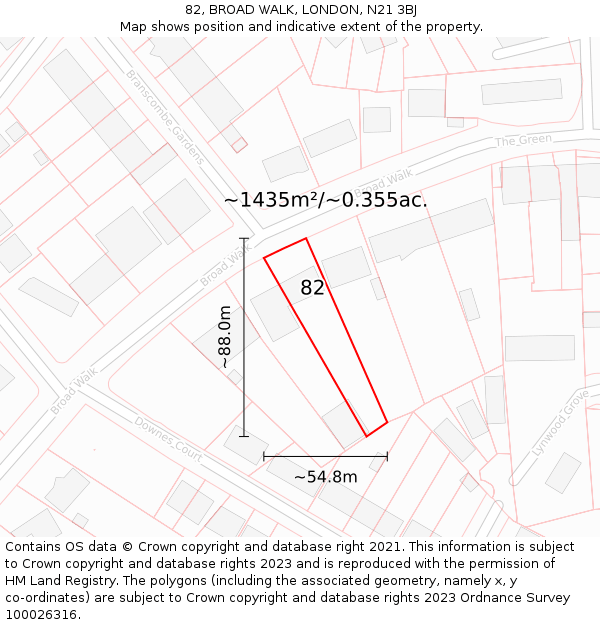 82, BROAD WALK, LONDON, N21 3BJ: Plot and title map