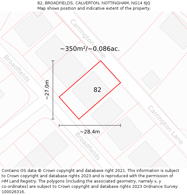 82, BROADFIELDS, CALVERTON, NOTTINGHAM, NG14 6JQ: Plot and title map