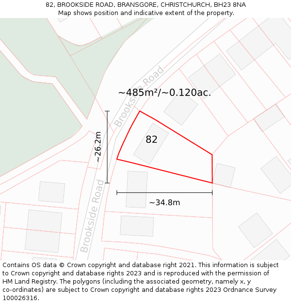 82, BROOKSIDE ROAD, BRANSGORE, CHRISTCHURCH, BH23 8NA: Plot and title map