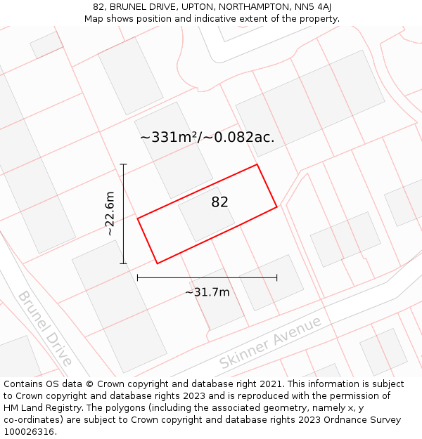 82, BRUNEL DRIVE, UPTON, NORTHAMPTON, NN5 4AJ: Plot and title map