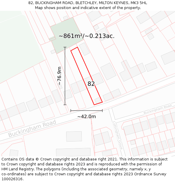 82, BUCKINGHAM ROAD, BLETCHLEY, MILTON KEYNES, MK3 5HL: Plot and title map
