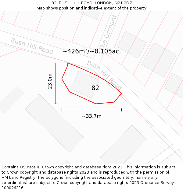 82, BUSH HILL ROAD, LONDON, N21 2DZ: Plot and title map