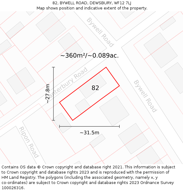 82, BYWELL ROAD, DEWSBURY, WF12 7LJ: Plot and title map