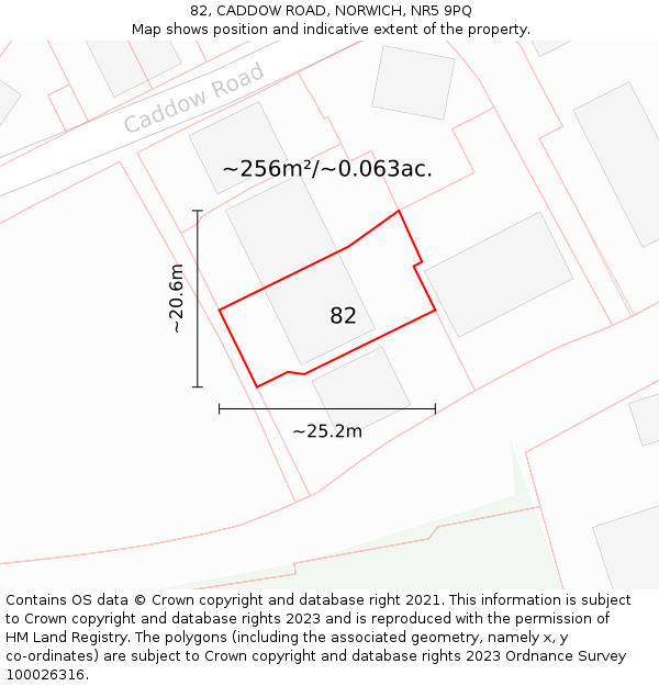 82, CADDOW ROAD, NORWICH, NR5 9PQ: Plot and title map