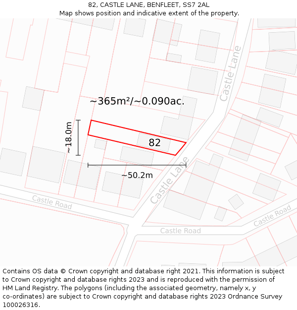 82, CASTLE LANE, BENFLEET, SS7 2AL: Plot and title map