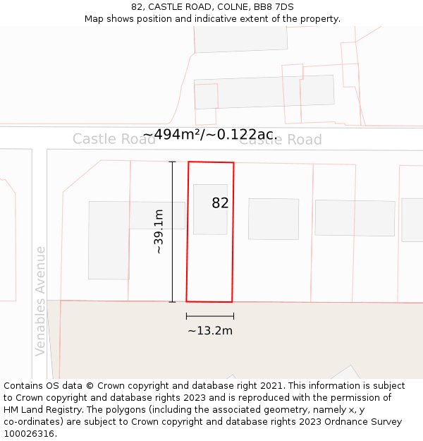 82, CASTLE ROAD, COLNE, BB8 7DS: Plot and title map