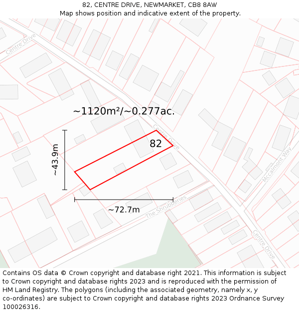 82, CENTRE DRIVE, NEWMARKET, CB8 8AW: Plot and title map
