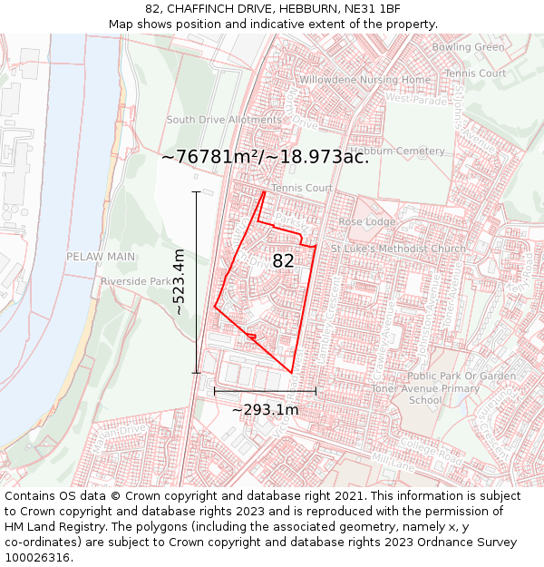 82, CHAFFINCH DRIVE, HEBBURN, NE31 1BF: Plot and title map