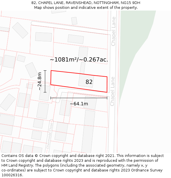 82, CHAPEL LANE, RAVENSHEAD, NOTTINGHAM, NG15 9DH: Plot and title map
