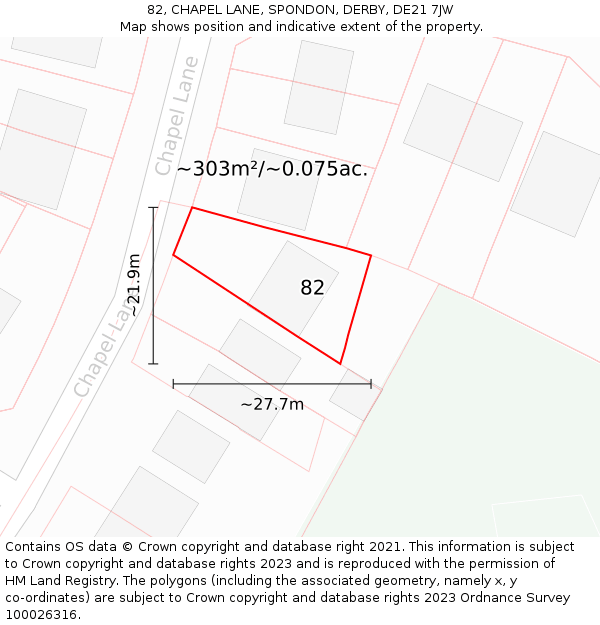 82, CHAPEL LANE, SPONDON, DERBY, DE21 7JW: Plot and title map