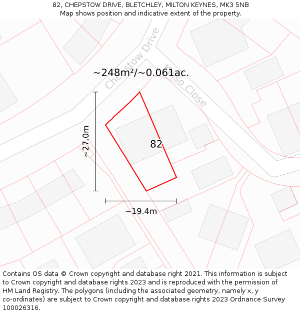 82, CHEPSTOW DRIVE, BLETCHLEY, MILTON KEYNES, MK3 5NB: Plot and title map