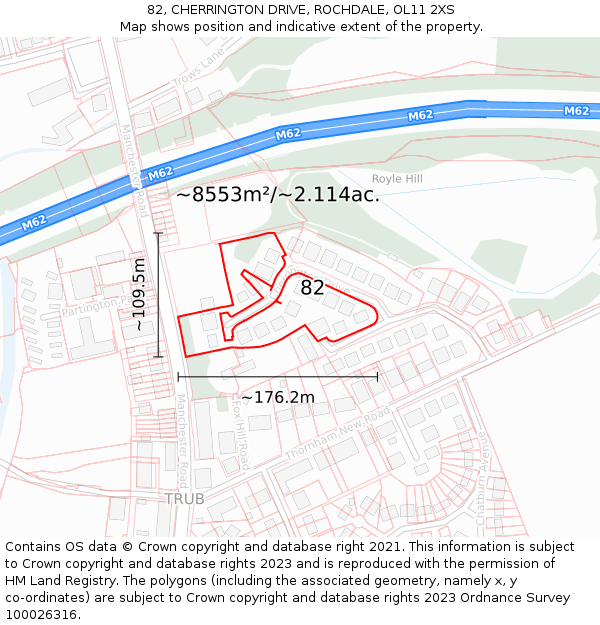 82, CHERRINGTON DRIVE, ROCHDALE, OL11 2XS: Plot and title map