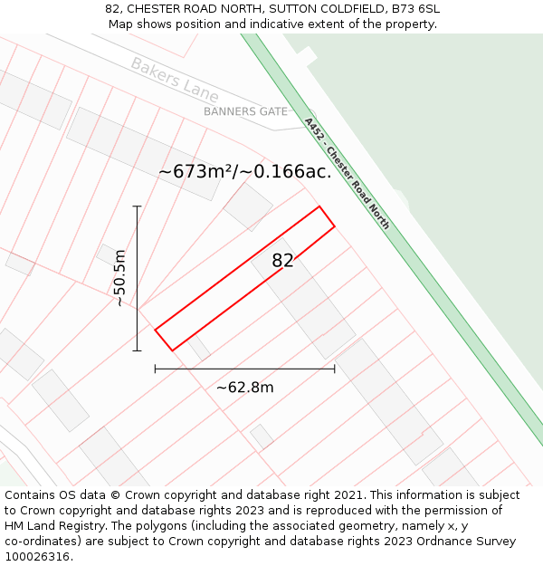 82, CHESTER ROAD NORTH, SUTTON COLDFIELD, B73 6SL: Plot and title map