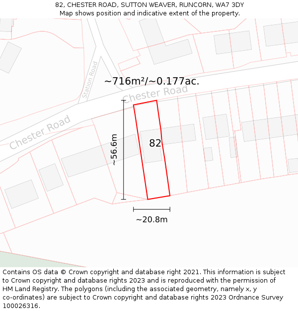82, CHESTER ROAD, SUTTON WEAVER, RUNCORN, WA7 3DY: Plot and title map