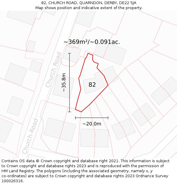 82, CHURCH ROAD, QUARNDON, DERBY, DE22 5JA: Plot and title map