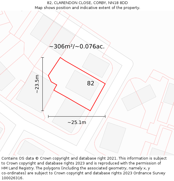 82, CLARENDON CLOSE, CORBY, NN18 8DD: Plot and title map