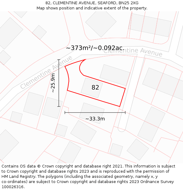 82, CLEMENTINE AVENUE, SEAFORD, BN25 2XG: Plot and title map